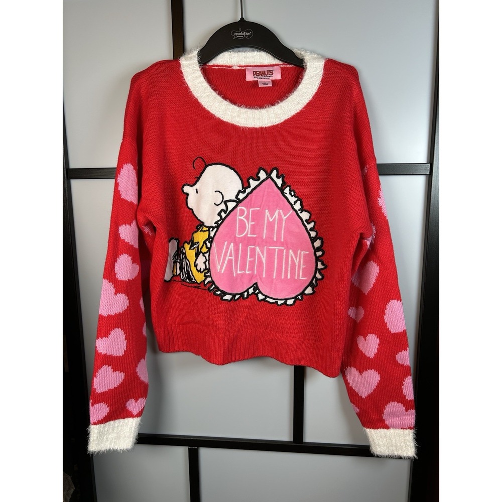 PEANUTS WOMEN'S SWEATER SIZE SMALL RED PULLON "BE MY VALENTINE" CHARLIE BROWN